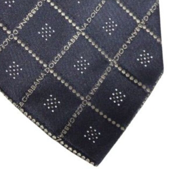 DOLCE & GABBANA 100% Silk Tie Diamond Pattern Black, Gold & White - Picture 3 of 6